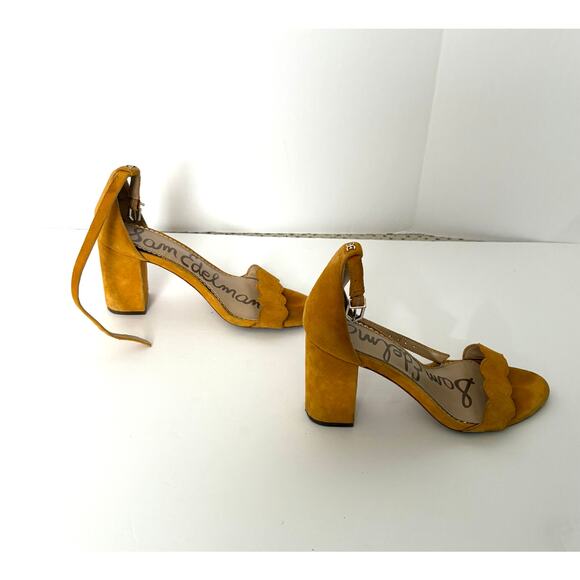 Sam Edelman Sandals, Mustard Yellow Suede Heels, Size 6.5 - Picture 7 of 9